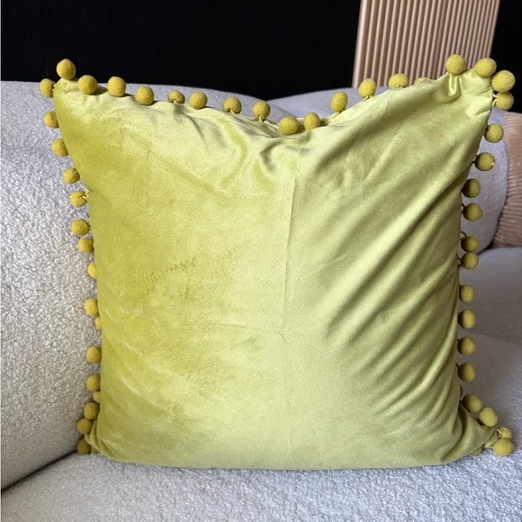 Green Throw Pillow COVERS with Pom-Pom Trim - Picture 5 of 5